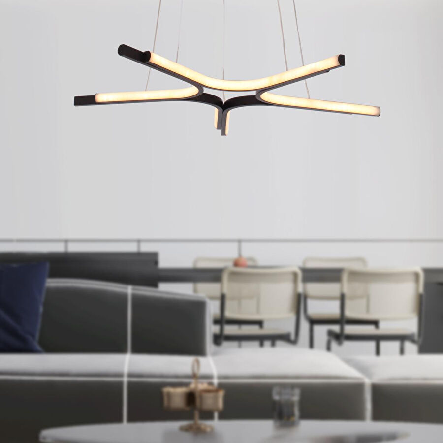 Apliqa Simon Mat Siyah Boyalı 50 Watt Led 300k Salon Oturma Odası Genç Odası Ledli Avize