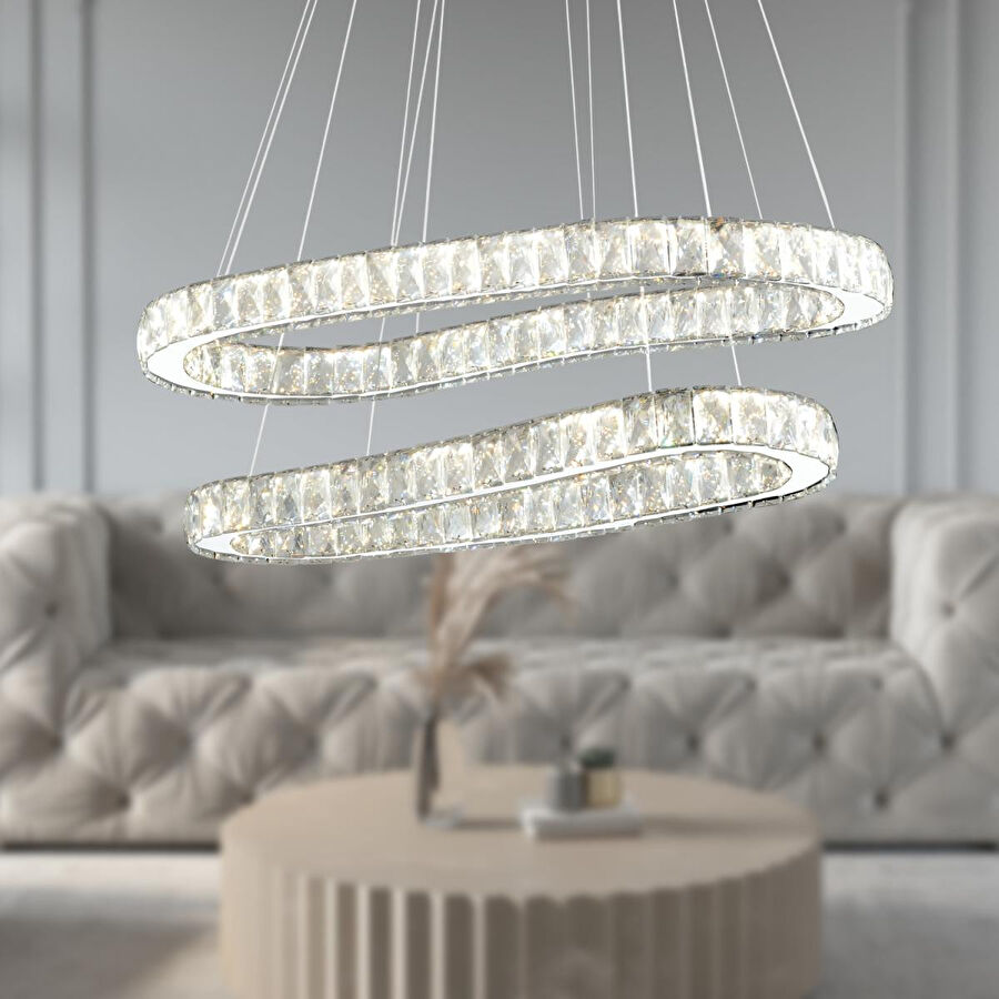 Apliqa Valeri̇a Krom 2 Katli Kri̇stal Taşli Led Avi̇ze