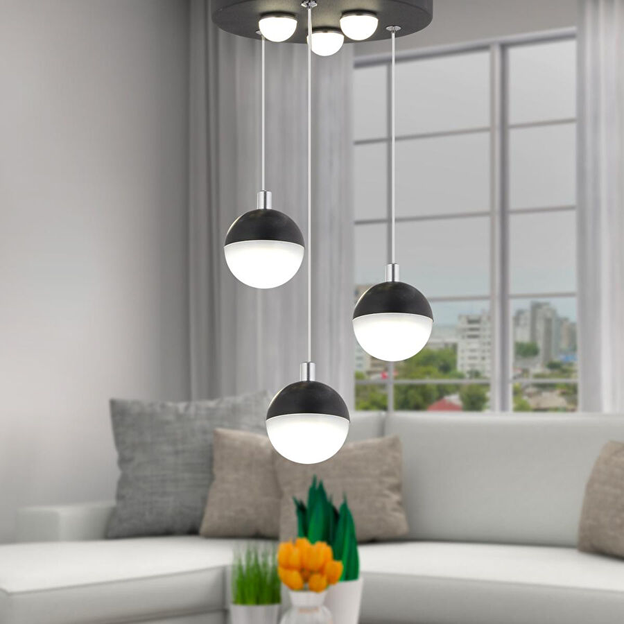 Apliqa Ekin 3'lü Yuvarlak 30 Watt Siyah Ledli Kelebek Detaylı Modern Koridor, Yatak Odası Salon Sarkıt Led Avize