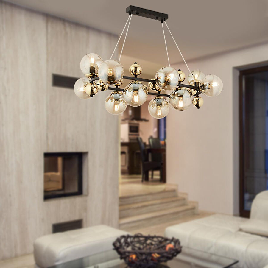 Apliqa Lorento 12li Dikdörtgen Gold Modern Cafe,restoran Için Uygun Retro Salon Avize