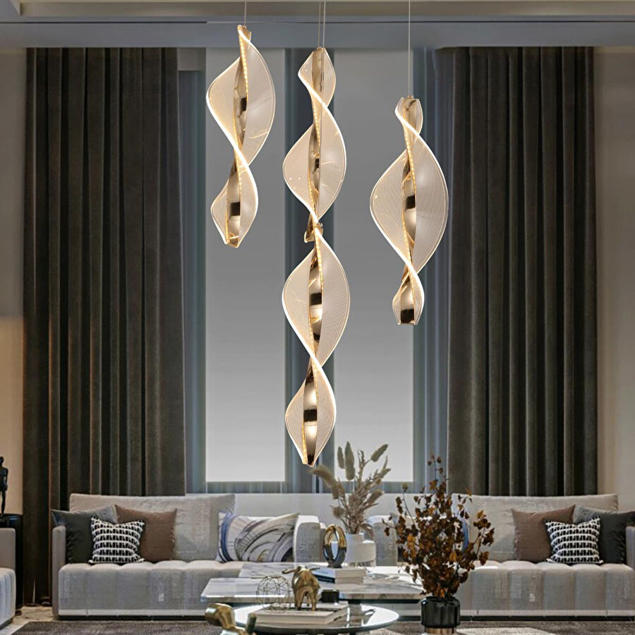 Apliqa Gupse 4 Lü Yuvarlak 62 Watt Ledli Modern Tasarım Oturma Odası Salon Avize