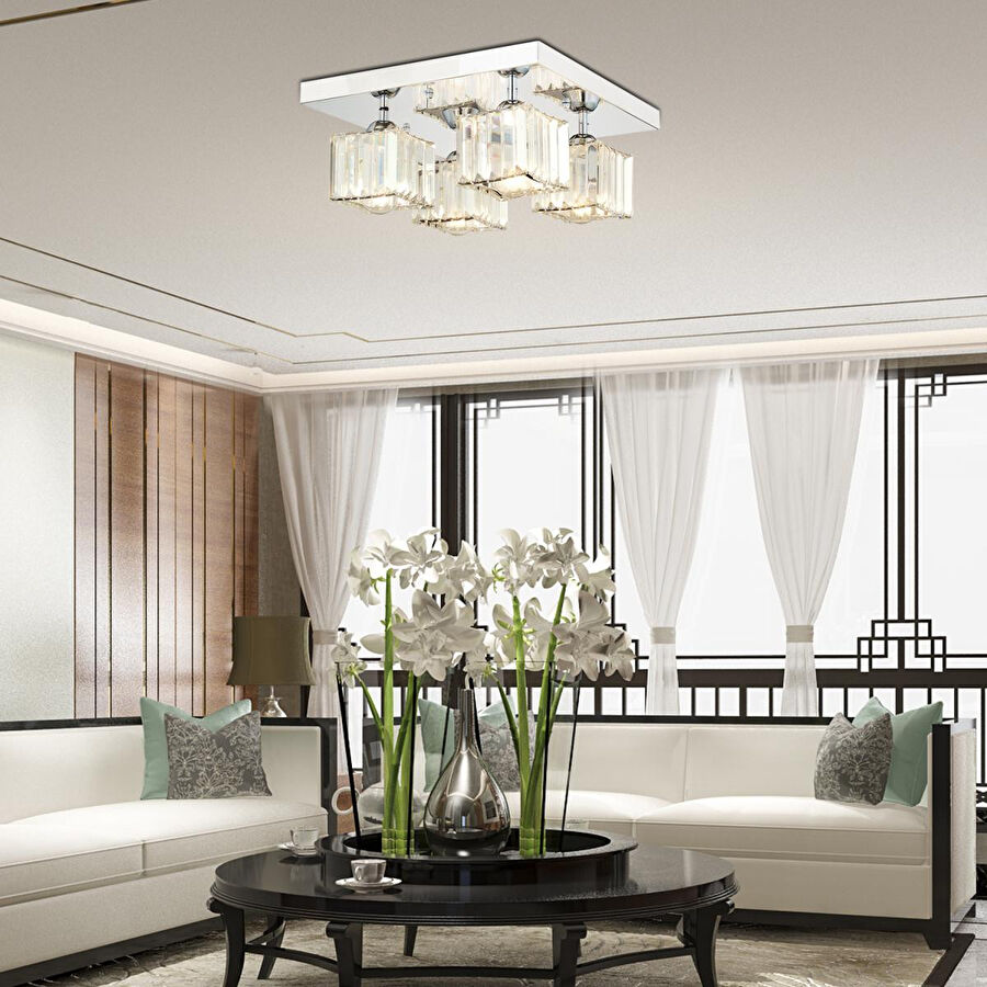 Apliqa Ri̇vi̇a 4 Lü Krom Kaplama Plafonyer Taşli Salon Avi̇ze