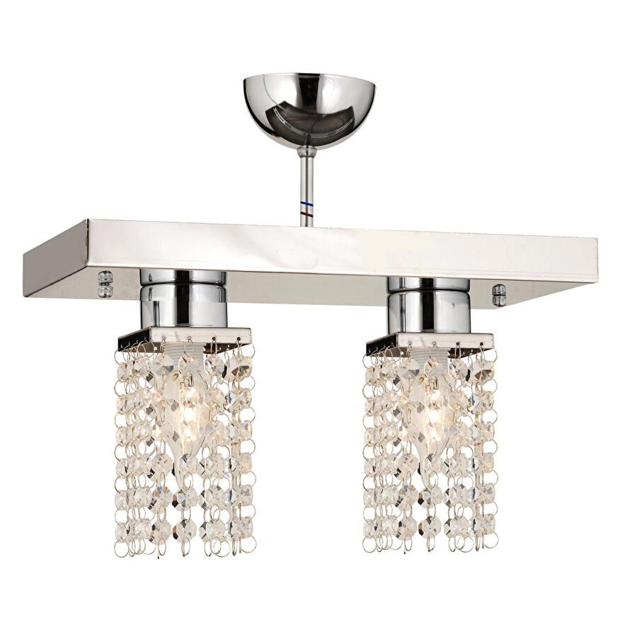 Apliqa Peter 2li Sıralı Krom Kristalli, Taşlı Modern Tasarım Yatak Odası Kristal Salon Avize