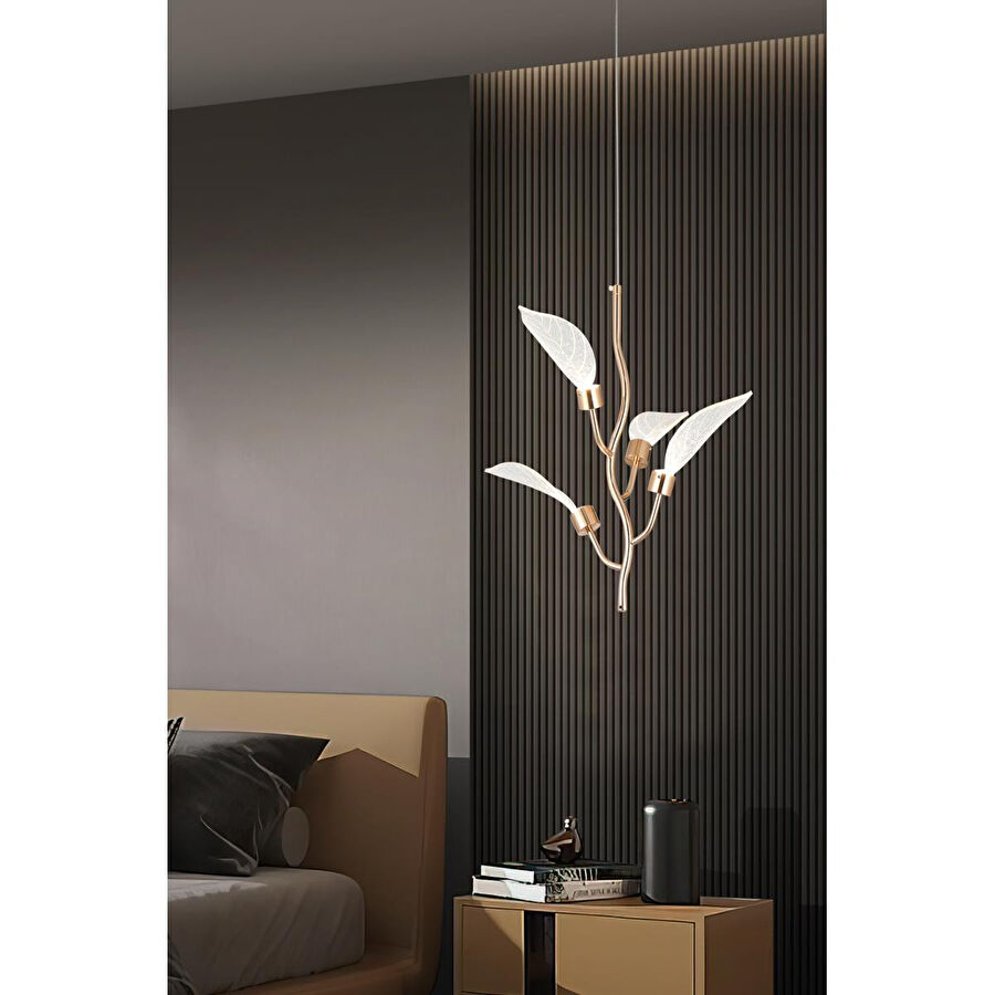 Apliqa Liria Gold Yaprak Desenli Sarkıt Led Avize