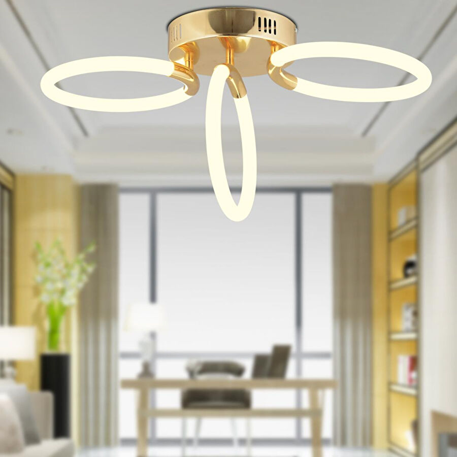 Apliqa Honos 3'lü Gold 39 Watt Ledli Modern Koridor, Yatak Odası Salon Plafonyer Led Avize
