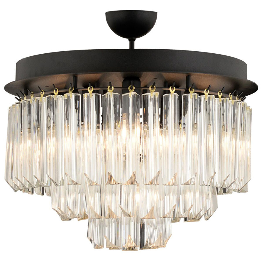 Apliqa Nilay Siyah Kristalli Taşlı Modern Tasarım Kristal Salon Avize