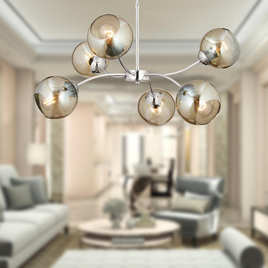 Apliqa Ecvet 6lı Krom Modern Oturma Odası Yatak Odası Salon Avize