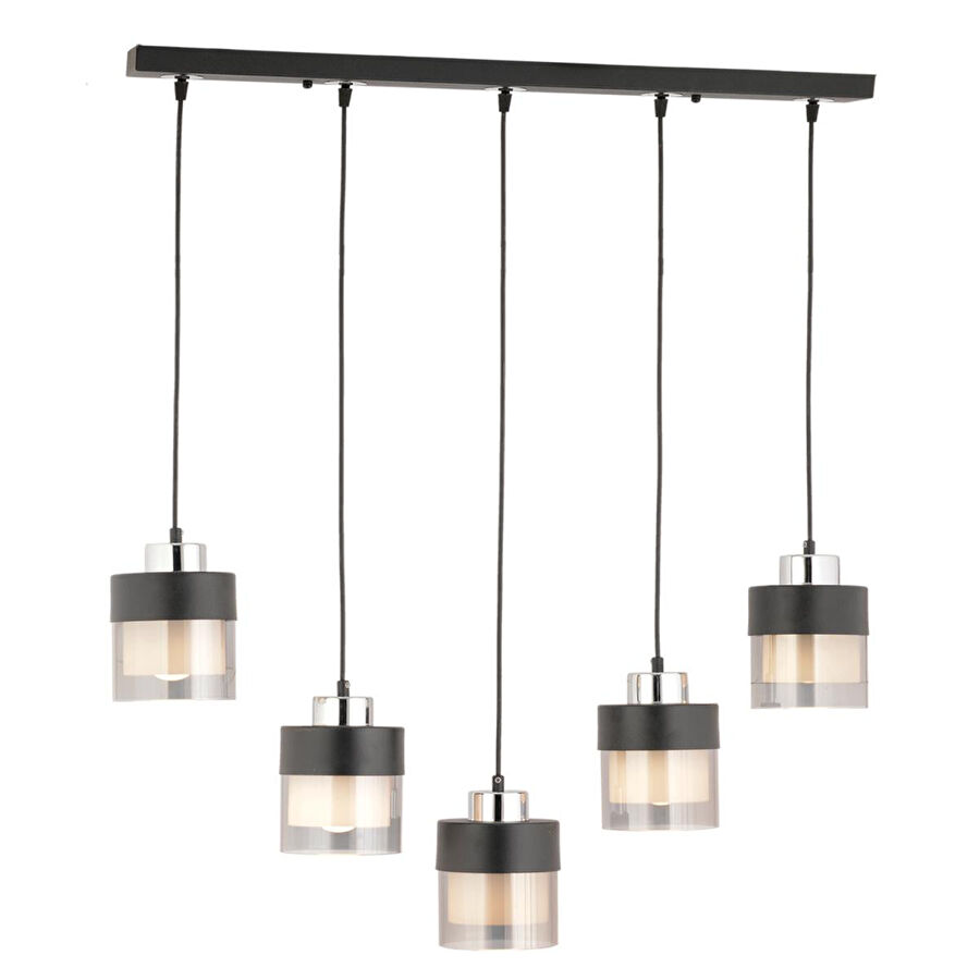 Apliqa Boris 5 Li Sıralı Siyah-krom Sarkıt Modern Genç Odası Mutfak Salon Sarkıt Avize