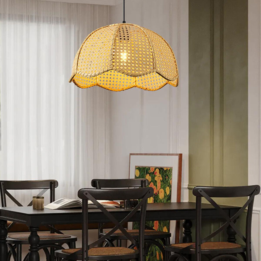 Apliqa Alvise Tekli Hazeran Model Rattan Modern Tasarım Oturma Odası Avize