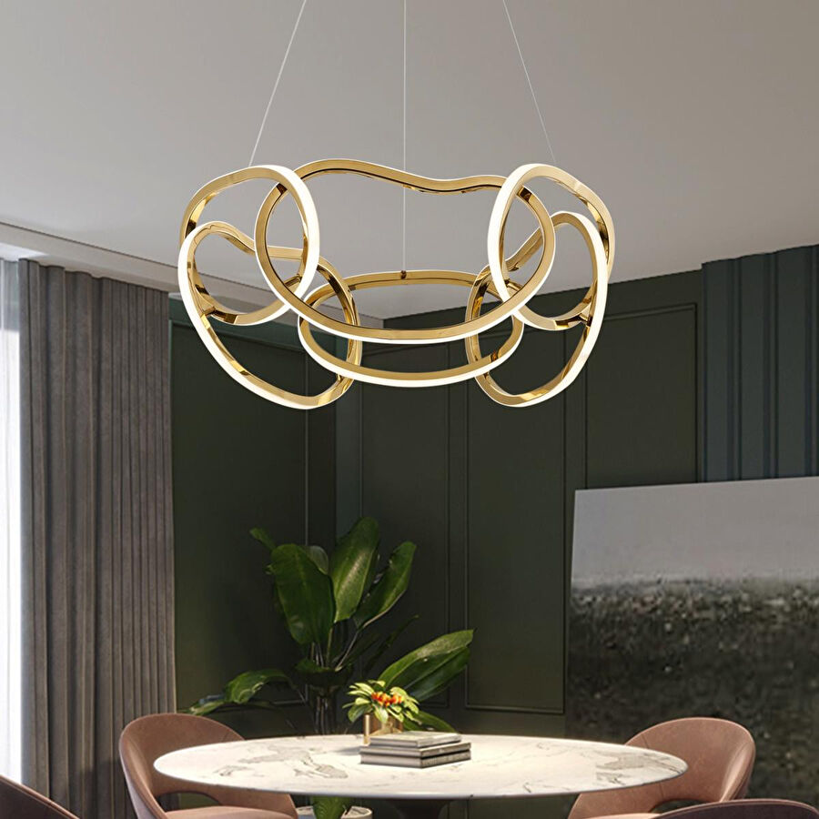 Apliqa Quon 6'lı Gold 110 Watt Yuvarlak Modern Sarkıt Salon Led Avize