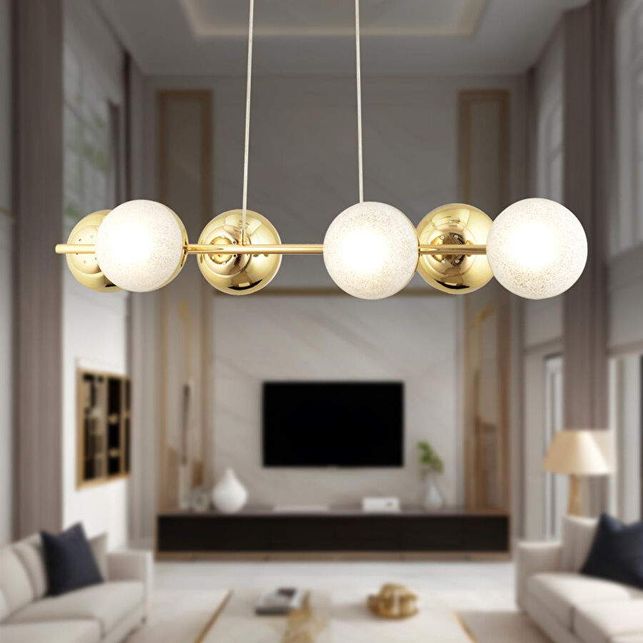 Apliqa Berca 6li Gold Avi̇ze Modern Mutfak Yemek Masası Üstü Yatak Odası Salon Avize