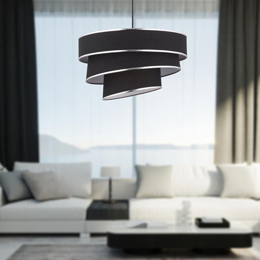 Apliqa Paoni 3 Katlı Siyah Gümüş Detaylı Modern Koridor,yatak Odası Salon Avize