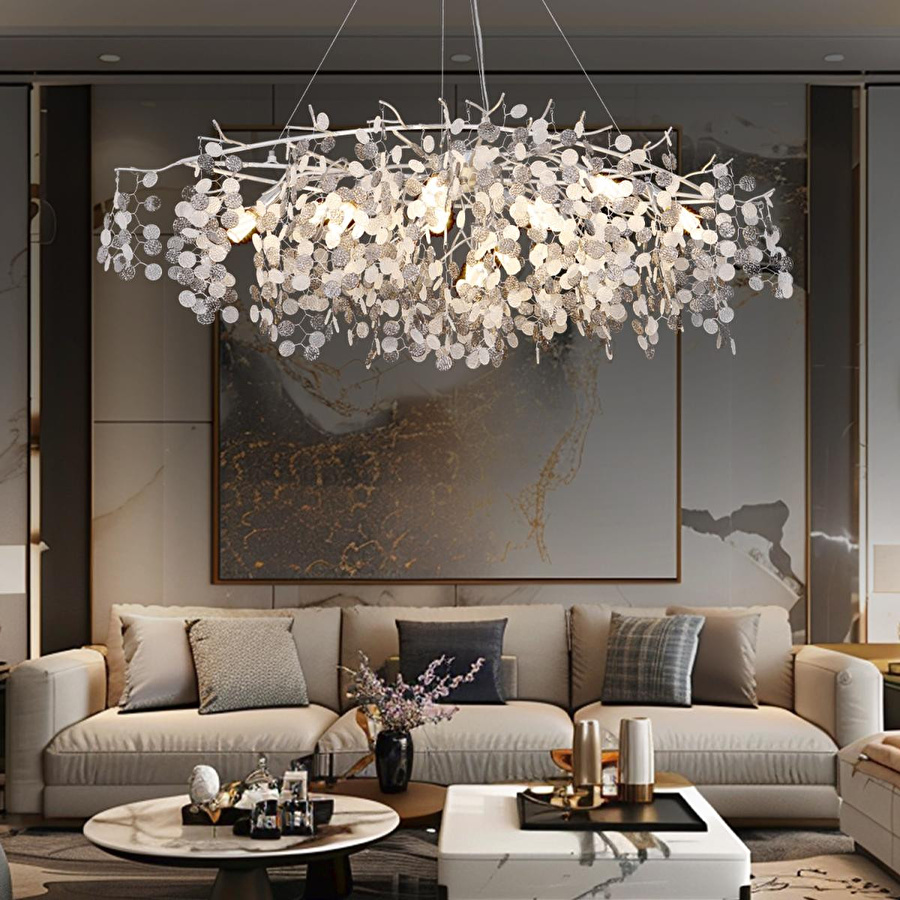 Apliqa Masal Sıralı Krom Yemek Masası Üstü, Kristal Taşlı Modern, Oturma Odası, Salon Avize