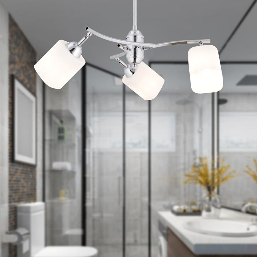 Apliqa Abbey 3'lü Krom Beyaz Camlı Yuvarlak Modern Oturma Odası Spot Salon Avize