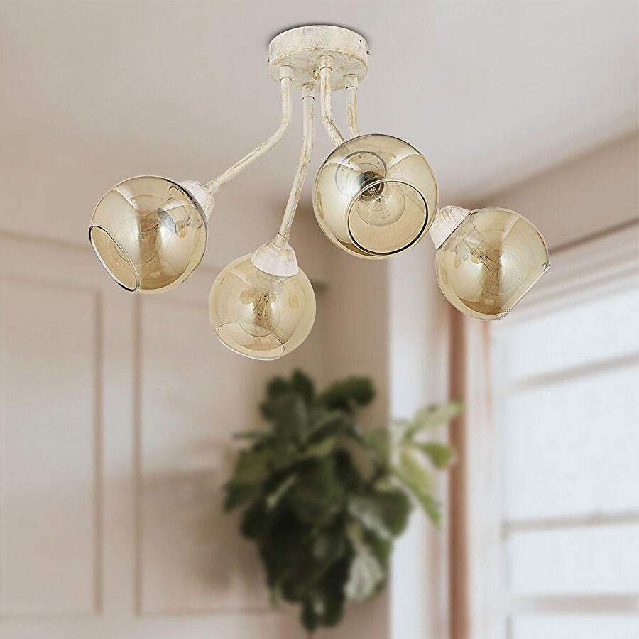 Apliqa David 4lü Beyaz Silme Bal Camlı Modern Genç Odası Mutfaksalon Avize