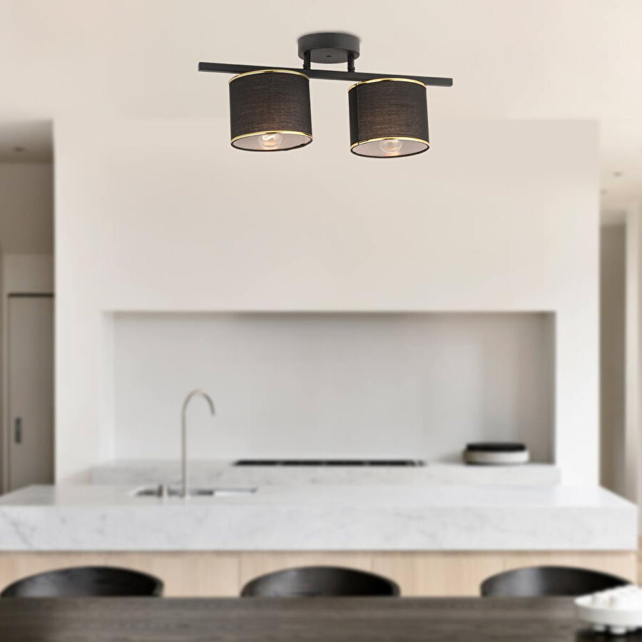 Apliqa Selina 2li Siyah Modern Plafonyer Genç Odası Mutfak Yatak Odası Avize