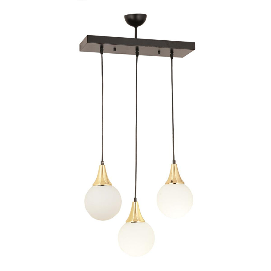 Apliqa Damla 3lü Sıralı Siyah-gold Beyaz Sarkıt Camlı Modern Genç Odası Mutfaksalon Avize