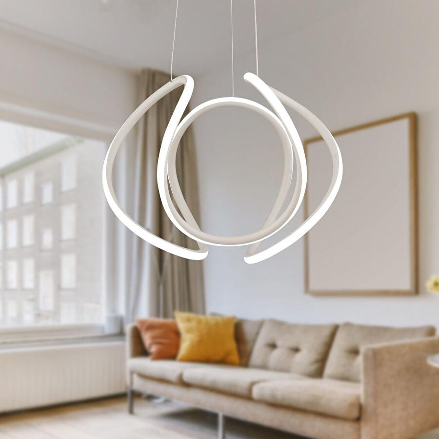 Apliqa Pietra Beyaz Sarkıt 56 Watt Sarkıt 3 Renkli Ledli Modern Mutfak Banyo Led Salon Sarkıt Avize