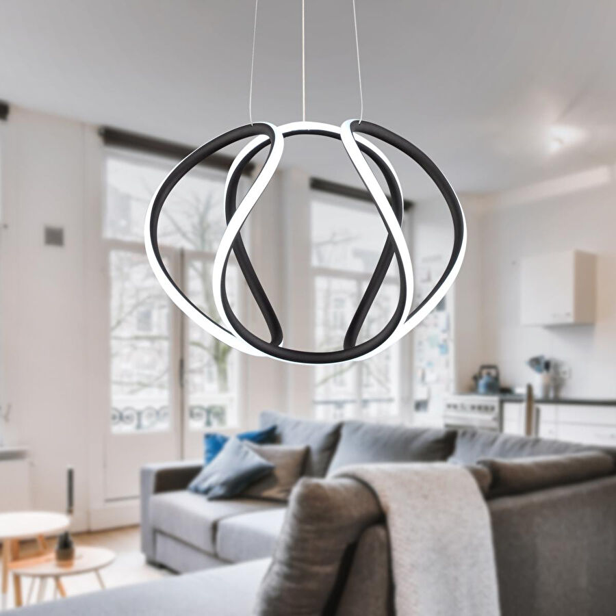 Apliqa Pietra Siyah Sarkıt 56 Watt Sarkıt 3 Renkli Ledli Modern Mutfak Banyo Led Salon Sarkıt Avize