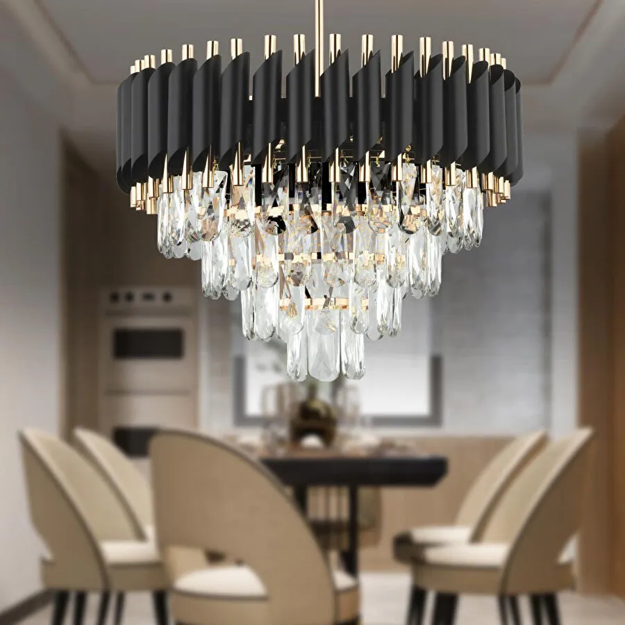 Apliqa Mikula 45'lik Yuvarlak Gold Kristal Taşlı Modern Oturma Odası Salon Sarkıt Avize