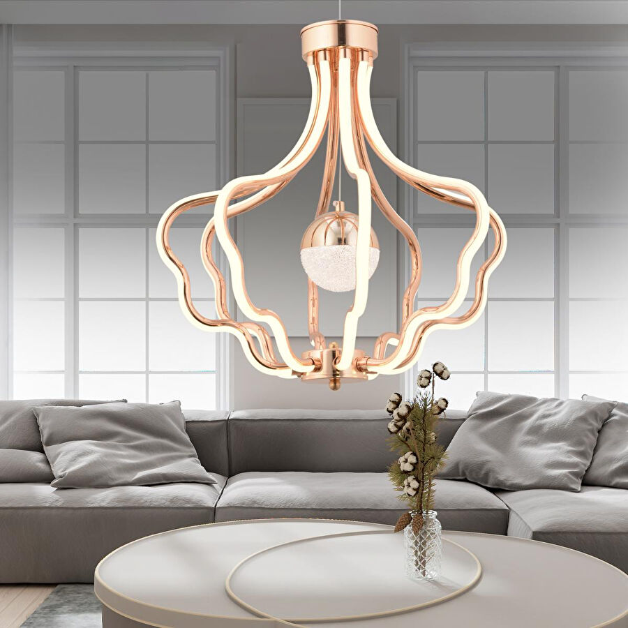 Apliqa Camelia Gold Kaplama 3 Renkli 50 Watt Ledli Modern Tasarım Oturma Odası,genç Odası,yatak Odası,salon Sarkıt Led Avize