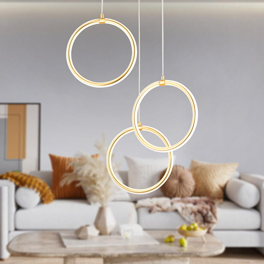 Apliqa Ruscello 3lü Gold Sarkıt 102 Watt Sarkıt Ledli Modern Mutfak Banyo Led Salon Sarkıt Avize