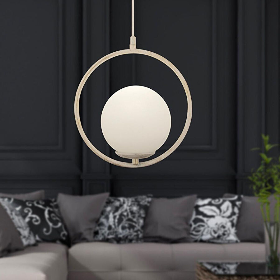 Apliqa Luis Tekli Beyaz Silme Sarkıt Beyaz Camlı Modern Sarkıt Mutfak Salon Sarkıt Avize