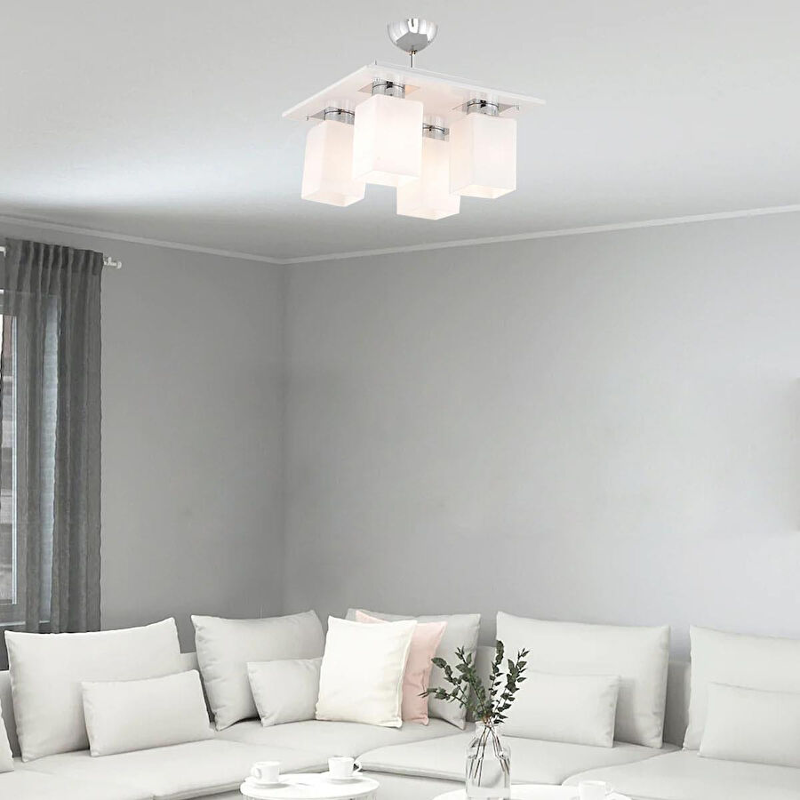 Apliqa Atlas 4 Lü Beyaz Kare Modern Genç Odası Mutfak- Banyo Mutfak Salon Spot Avize