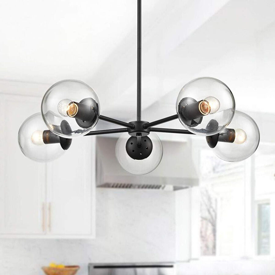 Apliqa Venon 5 Li Siyah Modern Genç Odası Mutfak Retro Salon Avize