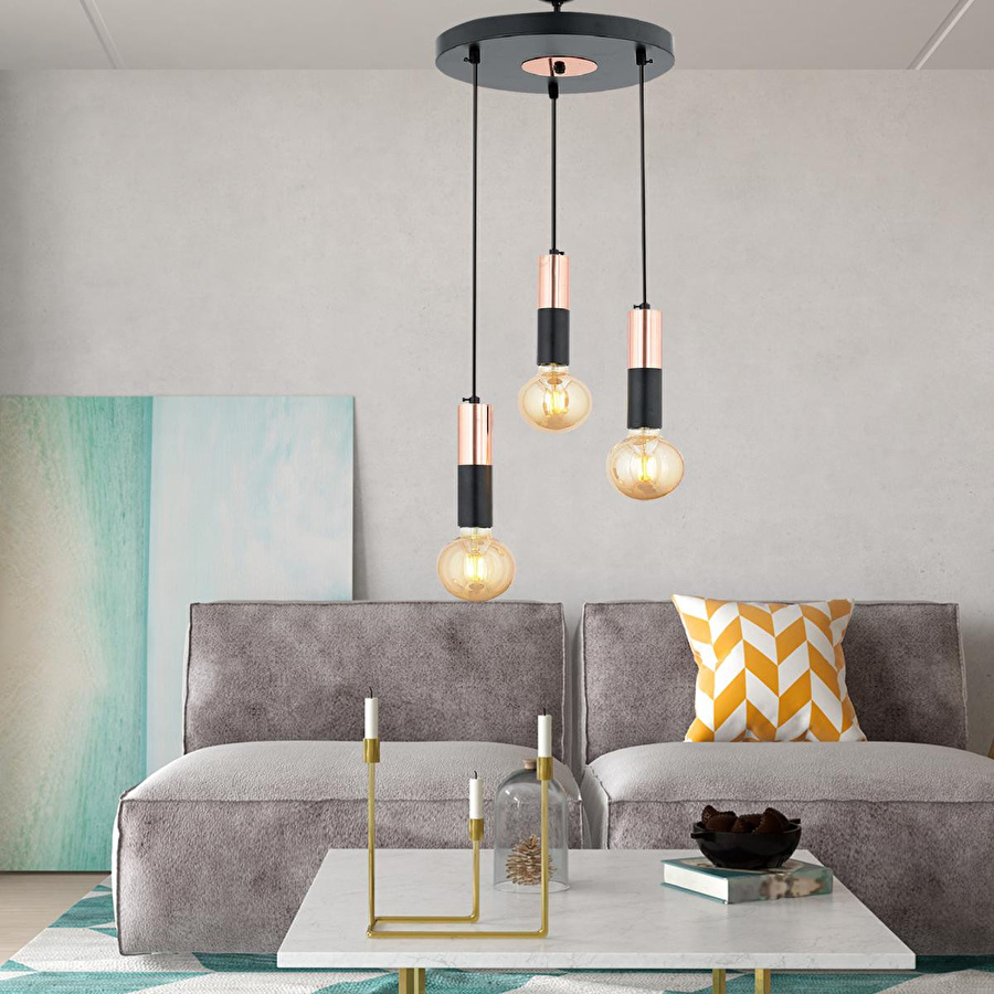 Apliqa Miranda 3lü Sarkıtbakır Sarkıt Modern Genç Odası Mutfak Salon Sarkıt Avize