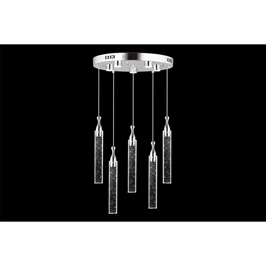 Apliqa Klaus 5'li Yuvarlak Krom Kristal Ledli Modern Oturma Odası Salon Sarkıt Avize