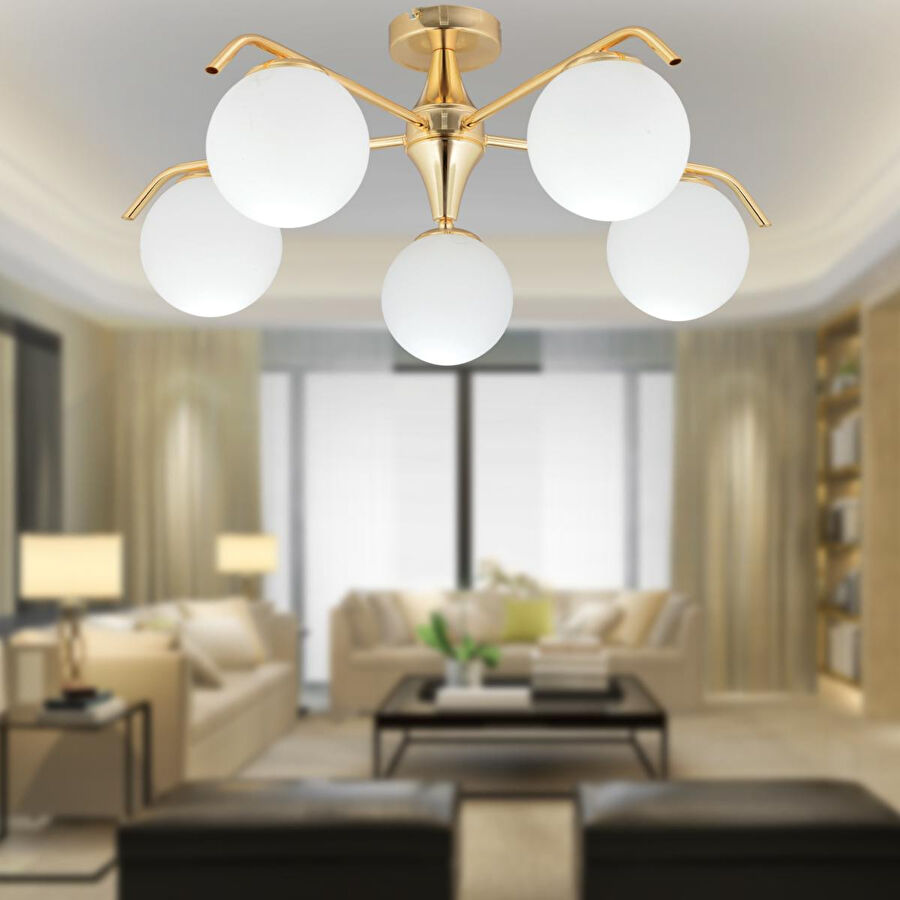 Apliqa Diaspor 5li Yuvarlak Gold Modern Sarkıt Genç Odası Yatak Odası Retro Salon Avize