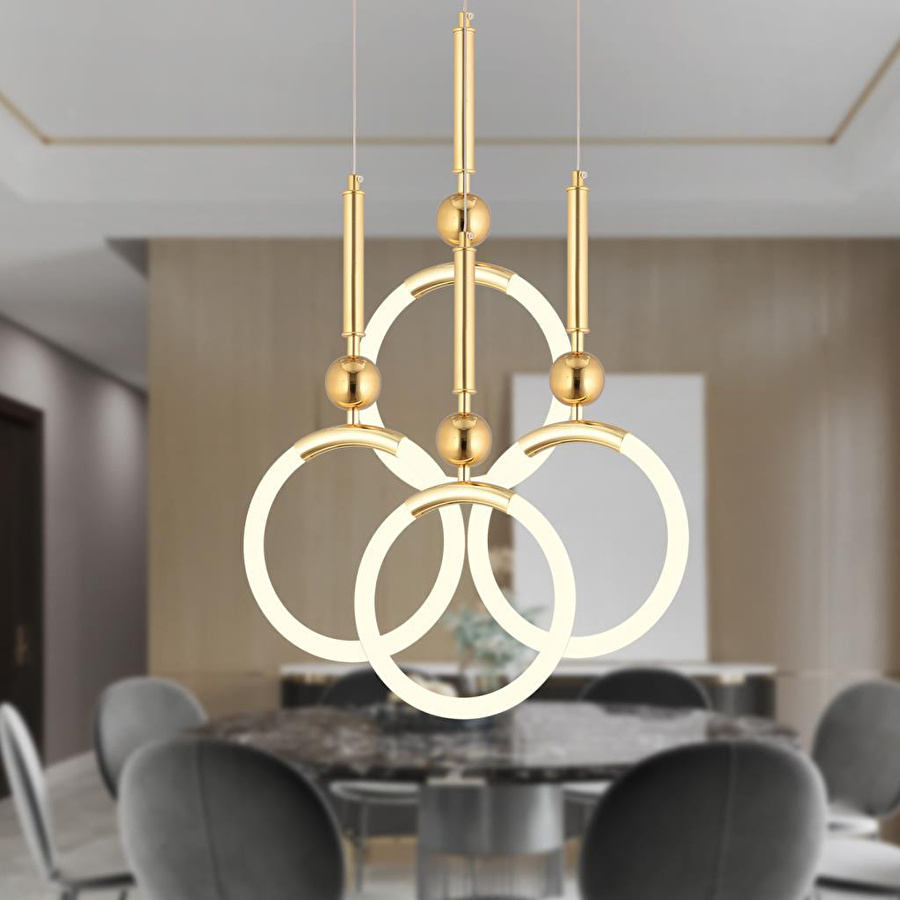 Apliqa Struer 4'lü Yuvarlak Gold Ledli 89 Watt Modern Koridor, Yatak Odası Salon Sarkıt Led Avize