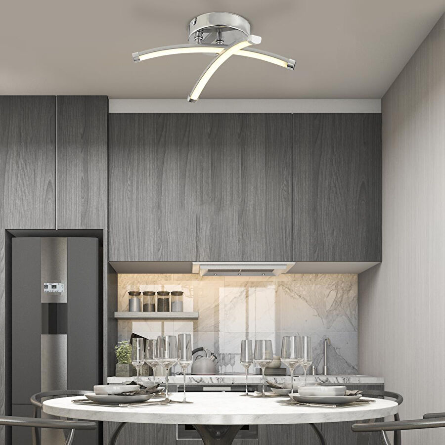 Apliqa Dosse 2li Krom 15 Watt Plafonyer 3 Renkli Ledli Modern Mutfak Banyo Led Salon Sarkıt Avize