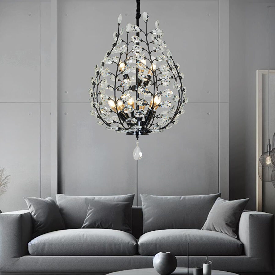 Apliqa Donna Siyah 55'lik Kristal Taşlı Modern Koridor, Salon Avize