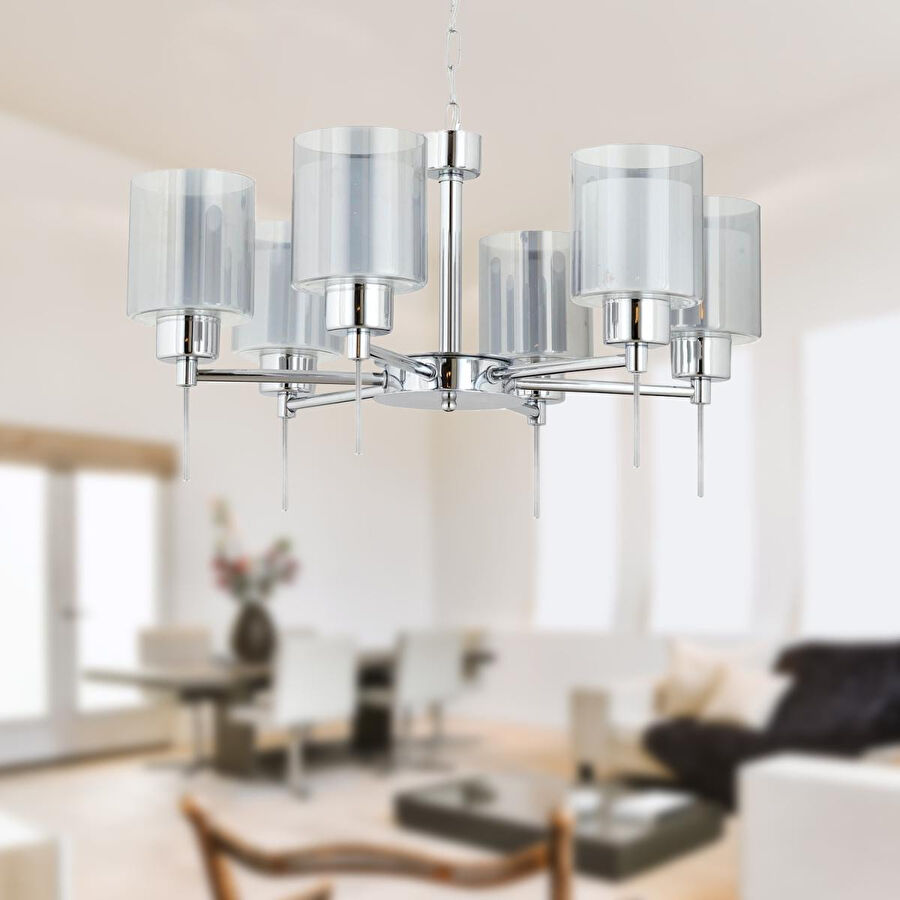 Apliqa Goldie 6 Lı Krom Kaplama Modern Yatak Odası Salon Avize