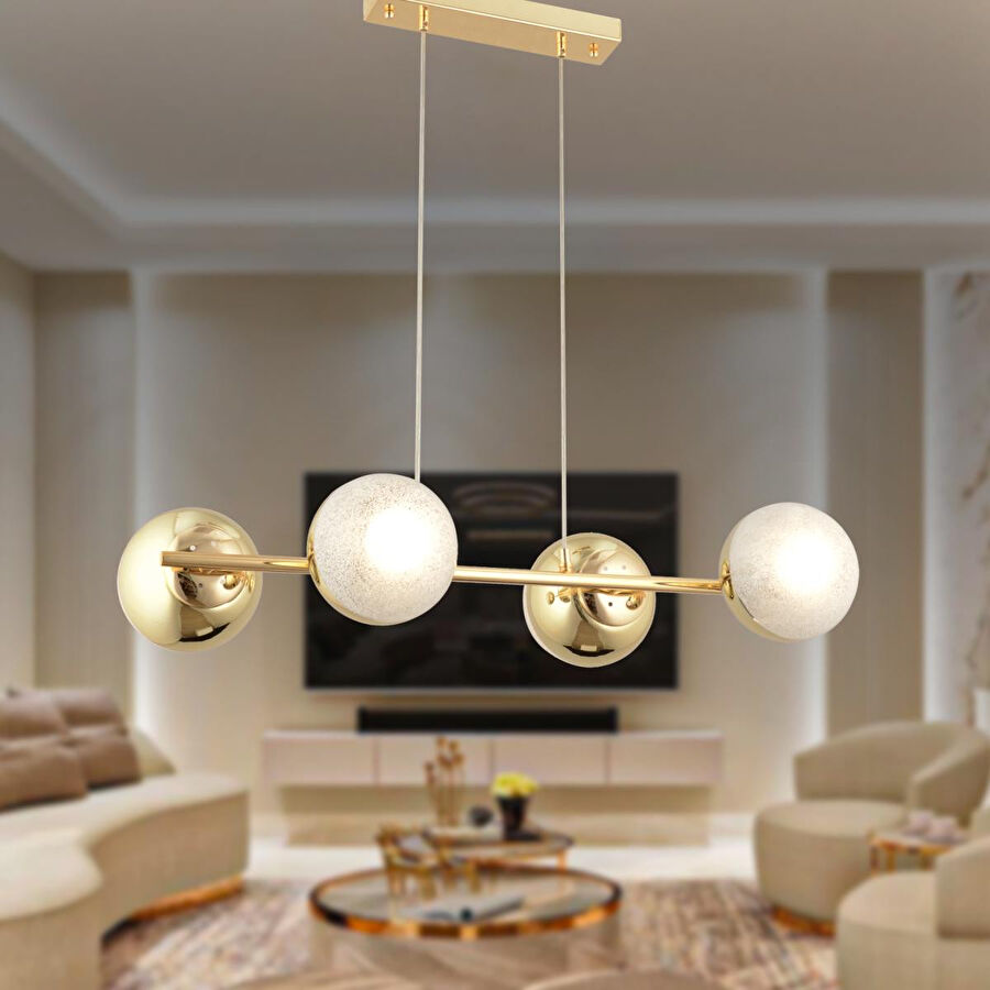 Apliqa Berca 4lü Gold Avi̇ze Modern Mutfak Yemek Masası Üstü Yatak Odası Salon Avize