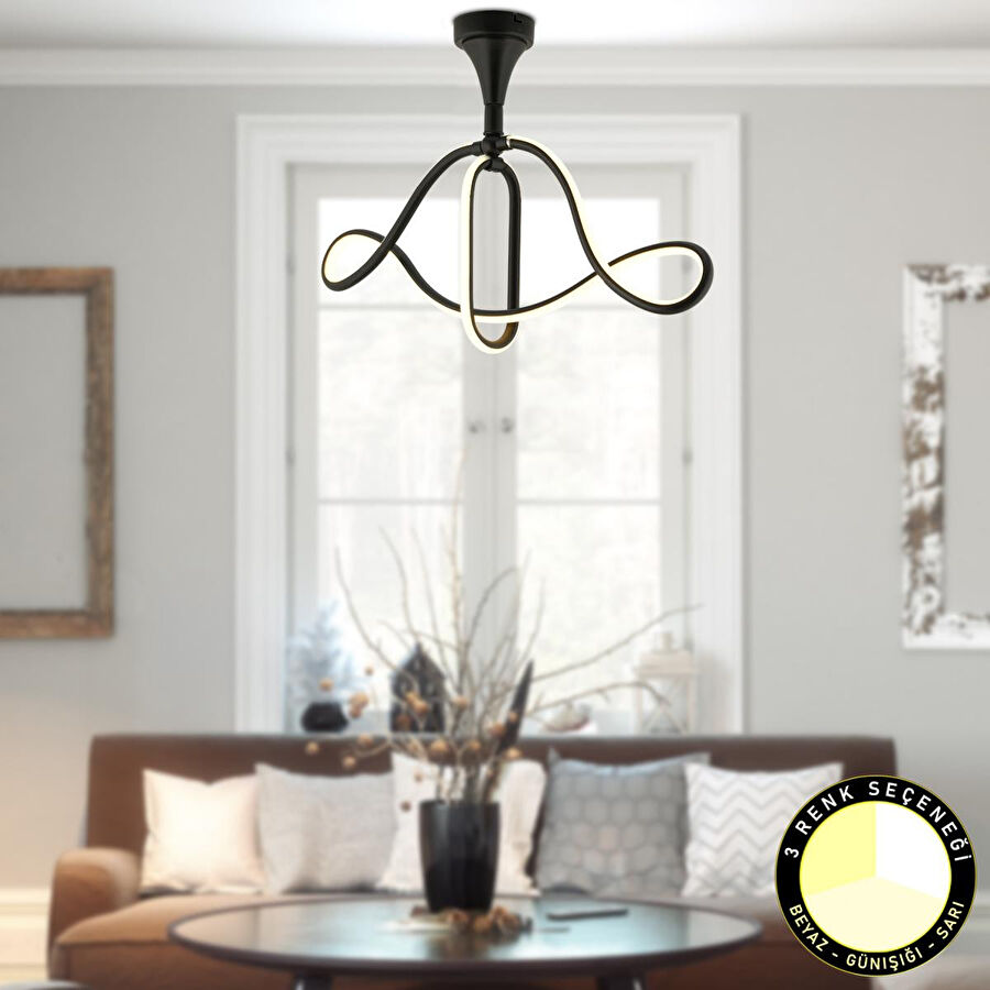 Apliqa Helin Siyah 50 Watt Sarkıt 3 Renkli Ledli Modern Mutfak Banyo Led Salon Sarkıt Avize