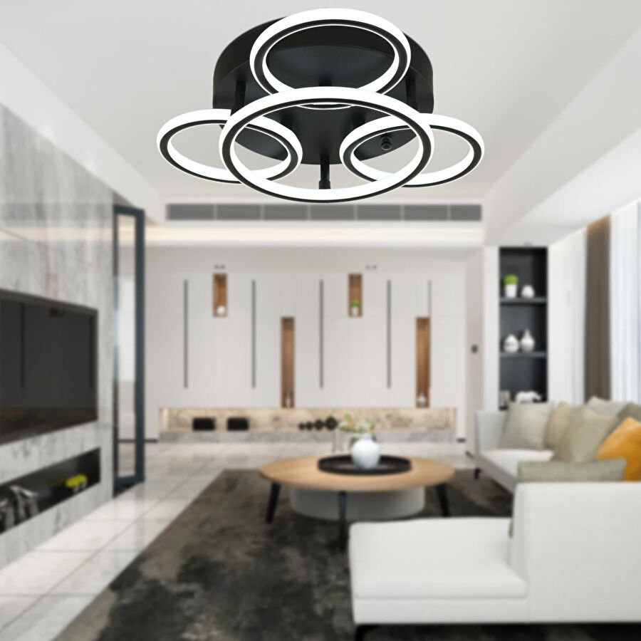 Apliqa Dalia Siyah 114 Watt Ledli Modern Mutfak Banyo Led Salon Plafonyer Avize