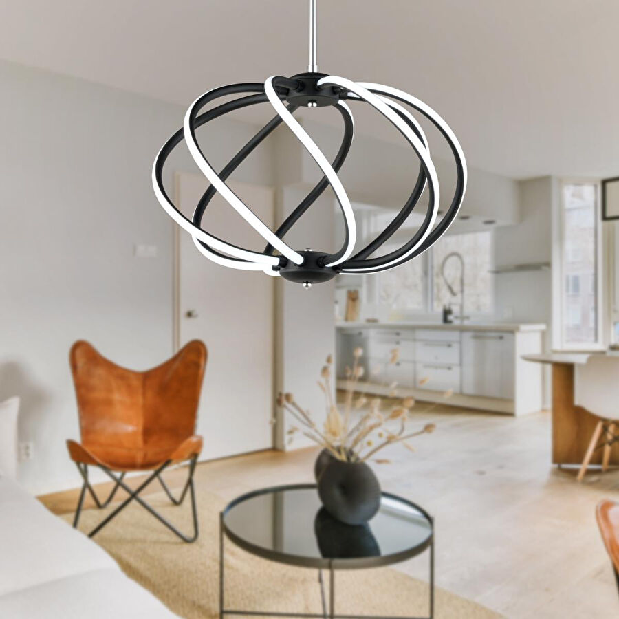 Apliqa Gestel Siyah Sarkıt 88 Watt Sarkıt Ledli Modern Mutfak Banyo Led Salon Sarkıt Avize