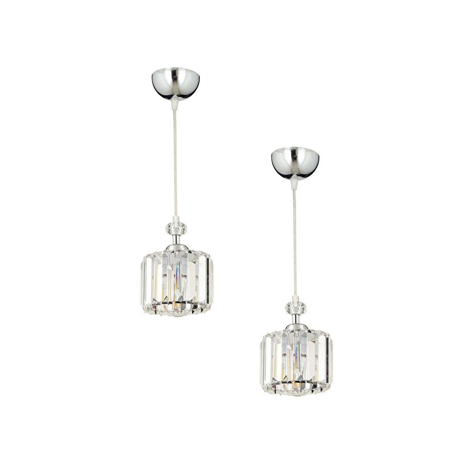 Apliqa Saka Tekli Krom 2'li Kristalli Modern Yatak Odası Salon Kristal Avize Seti