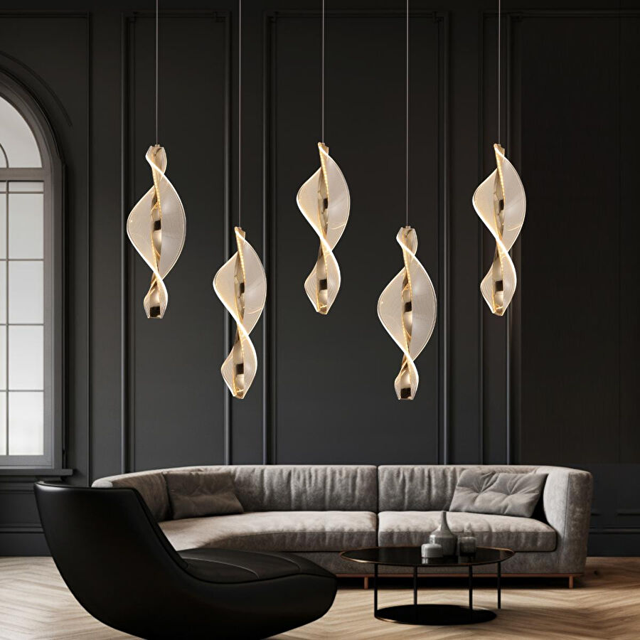 Apliqa Gupse 5 Li Sıralı 88 Watt Ledli Modern Tasarım Oturma Odası Salon Avize