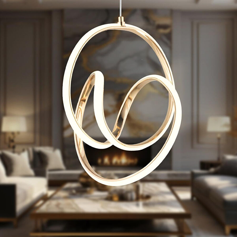 Apliqa Ruby Gold 3 Renkli 48 Watt Kristal Ledli Modern Oturma Odası Salon Sarkıt Avize