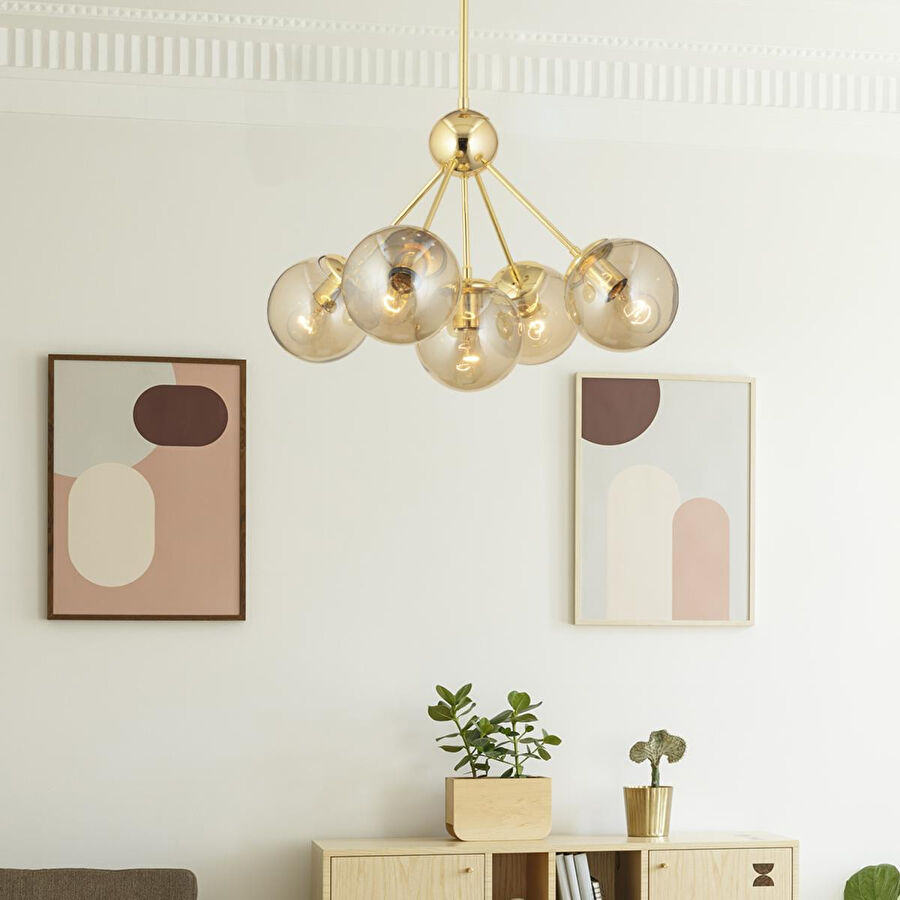 Apliqa Meyo 5li Gold Bal Camlı Modern Genç Odası Yatak Odası Salon Avize