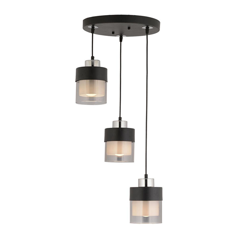 Apliqa Boris 3 Lü Yuvarlak Siyah-krom Sarkıt Modern Genç Odası Mutfak Salon Sarkıt Avize