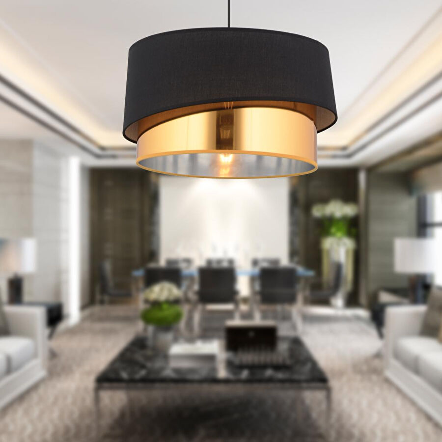 Apliqa Marstal Büyük 2 Katlı Siyah Gold Detaylı Modern Koridor,yatak Odası Salon Avize