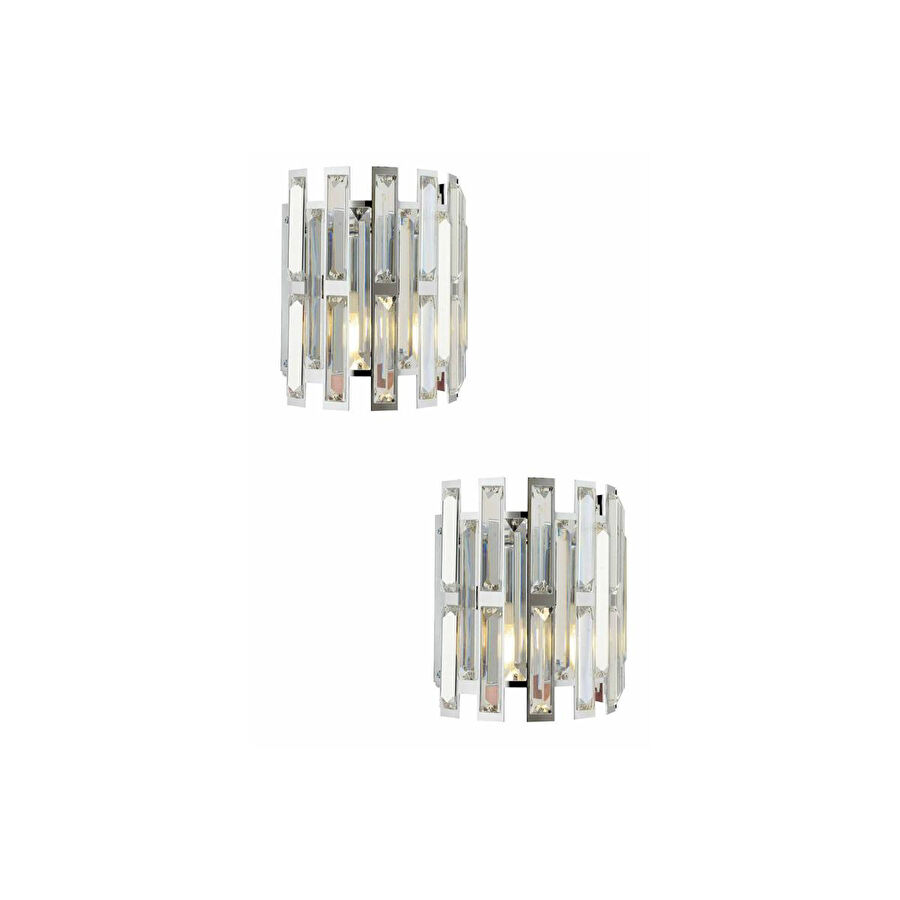 Apliqa Gallıano Krom 2'li Aplik Seti Kristal Taşlı Modern Yatak Odası-yatak Başı Duvar Lambası