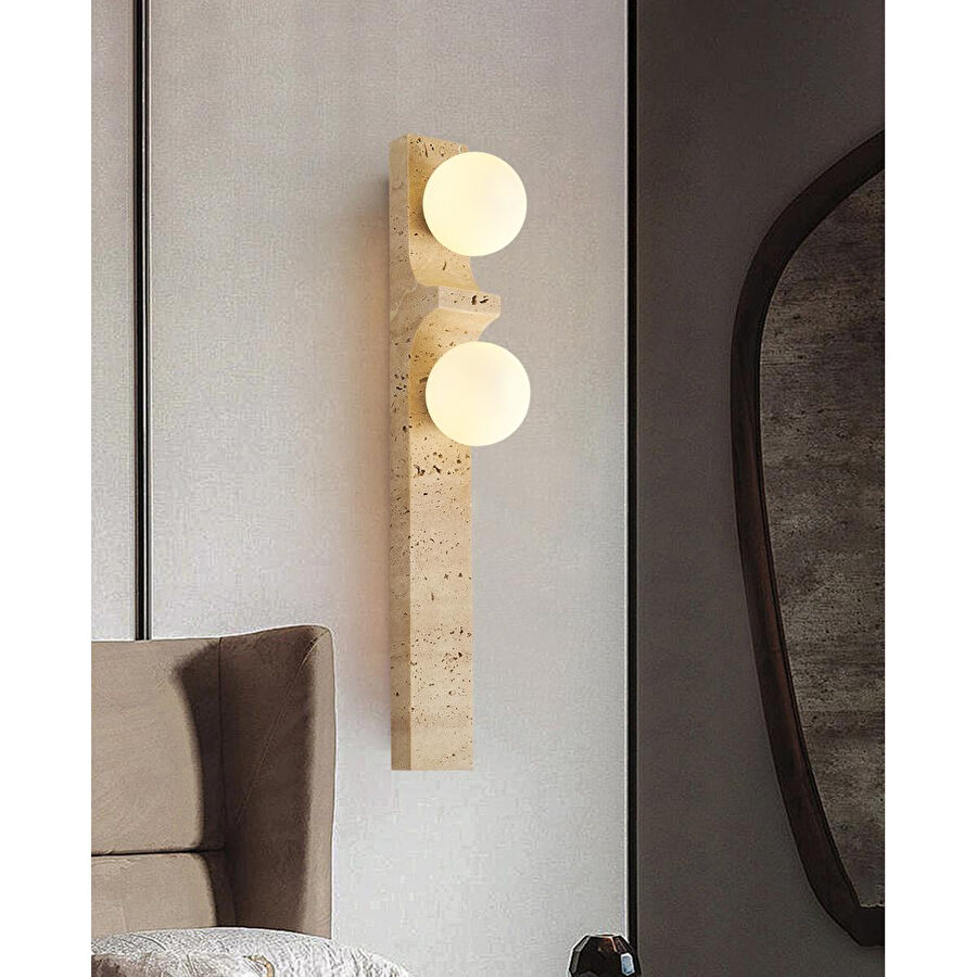 Apliqa Veluna 2'li Traverten Mermer Desenli Modern Salon Aplik