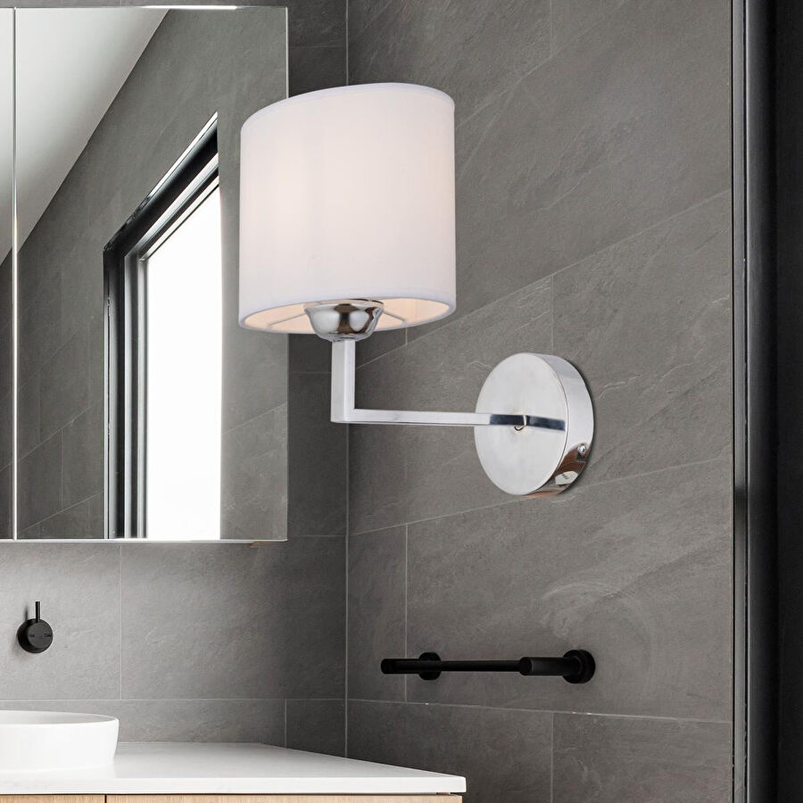 Apliqa Zadie Tekli Beyaz Şapkalı Krom Duvar Lambası Yatak Odası-yatak Başı-banyo Için Modern Aplik