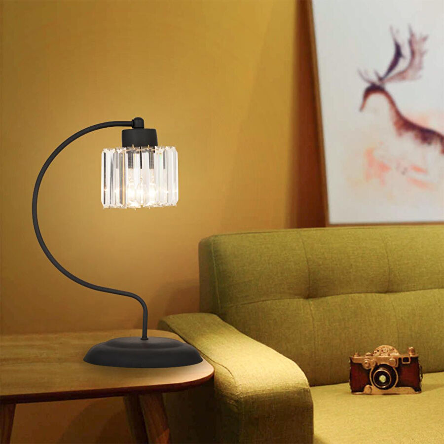 Apliqa Tufty Siyah Kristalli Taşlı Dekoratif Tasarım Salon- Yatak Odası Modern Retro Abajur